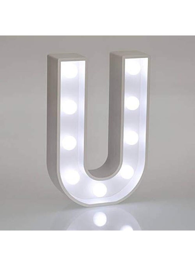 لوحة مضيئة على شكل حرف LED، مصنوعة من الخشب الأبيض (U)